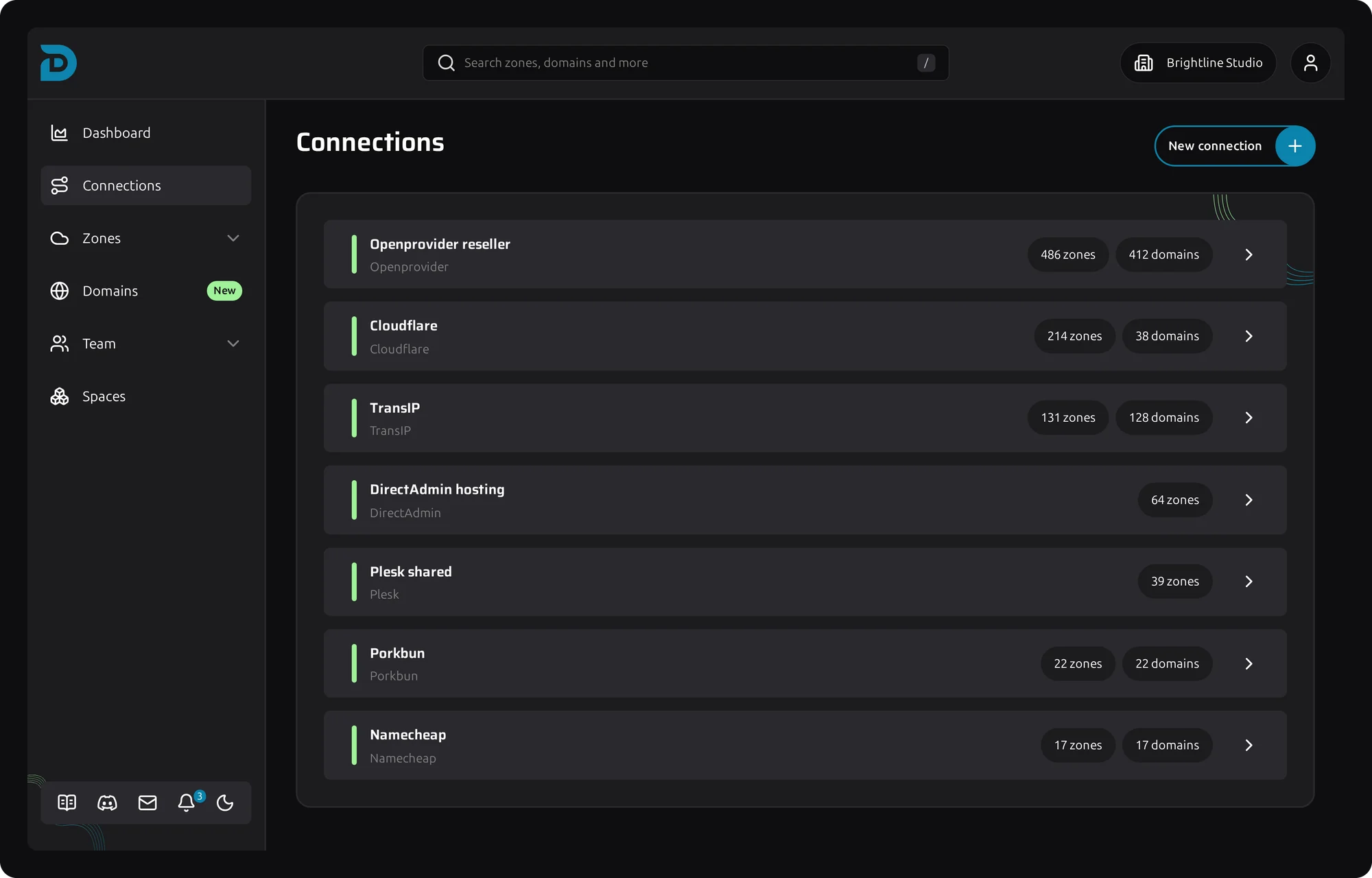Connection overview with seven connected providers