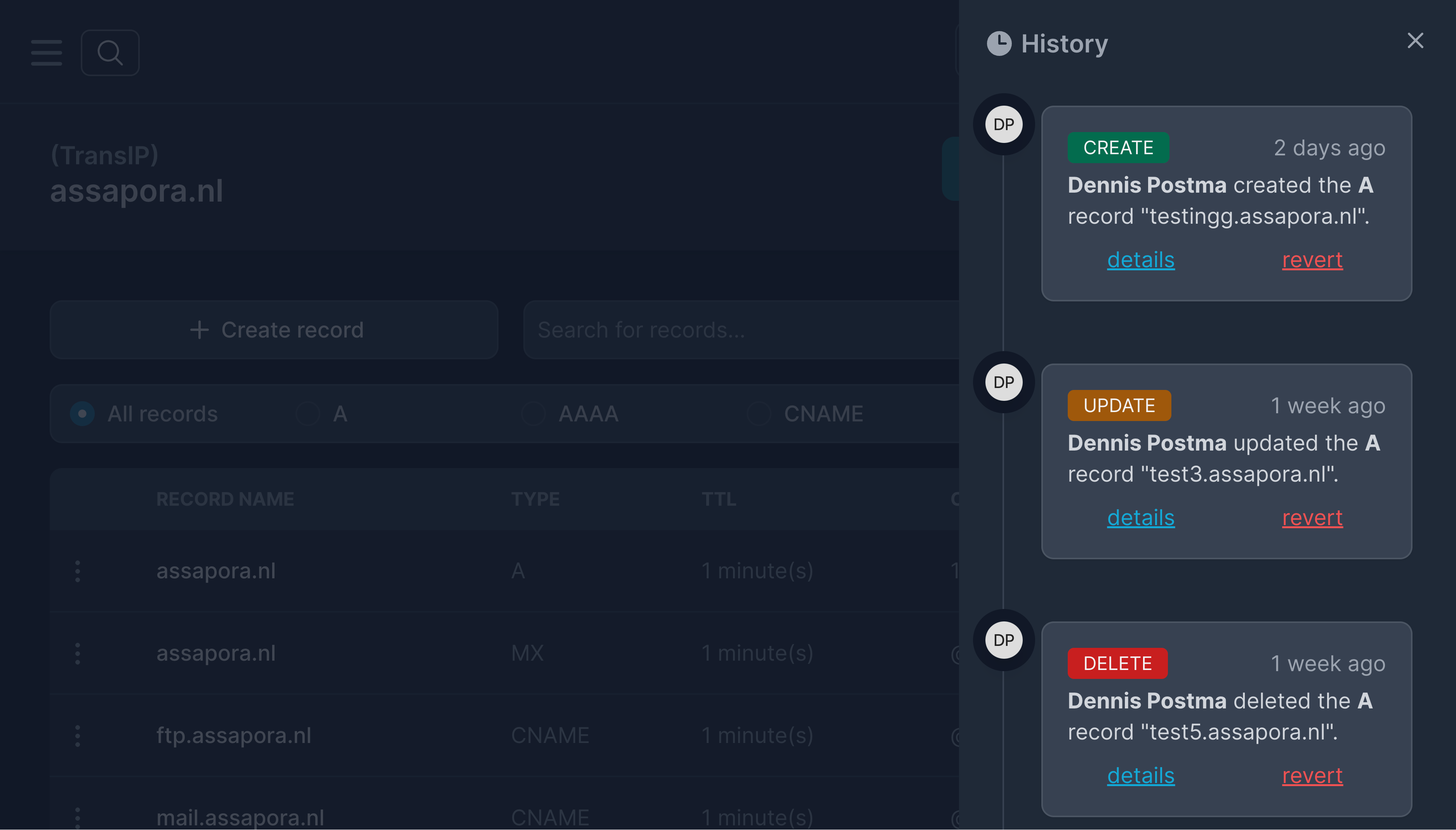 Geschiedenisfunctie DNS 