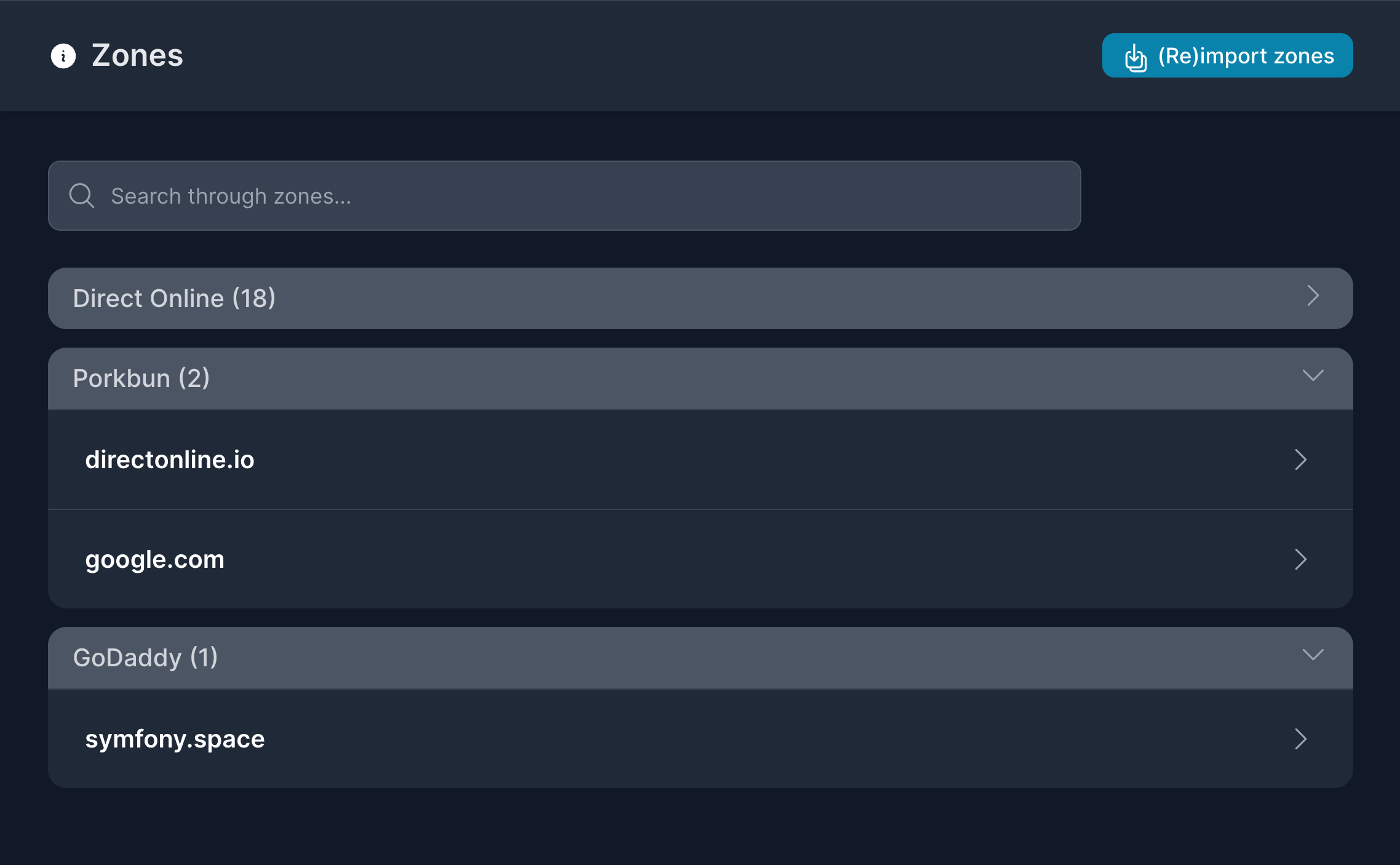 Zones overview screenshot